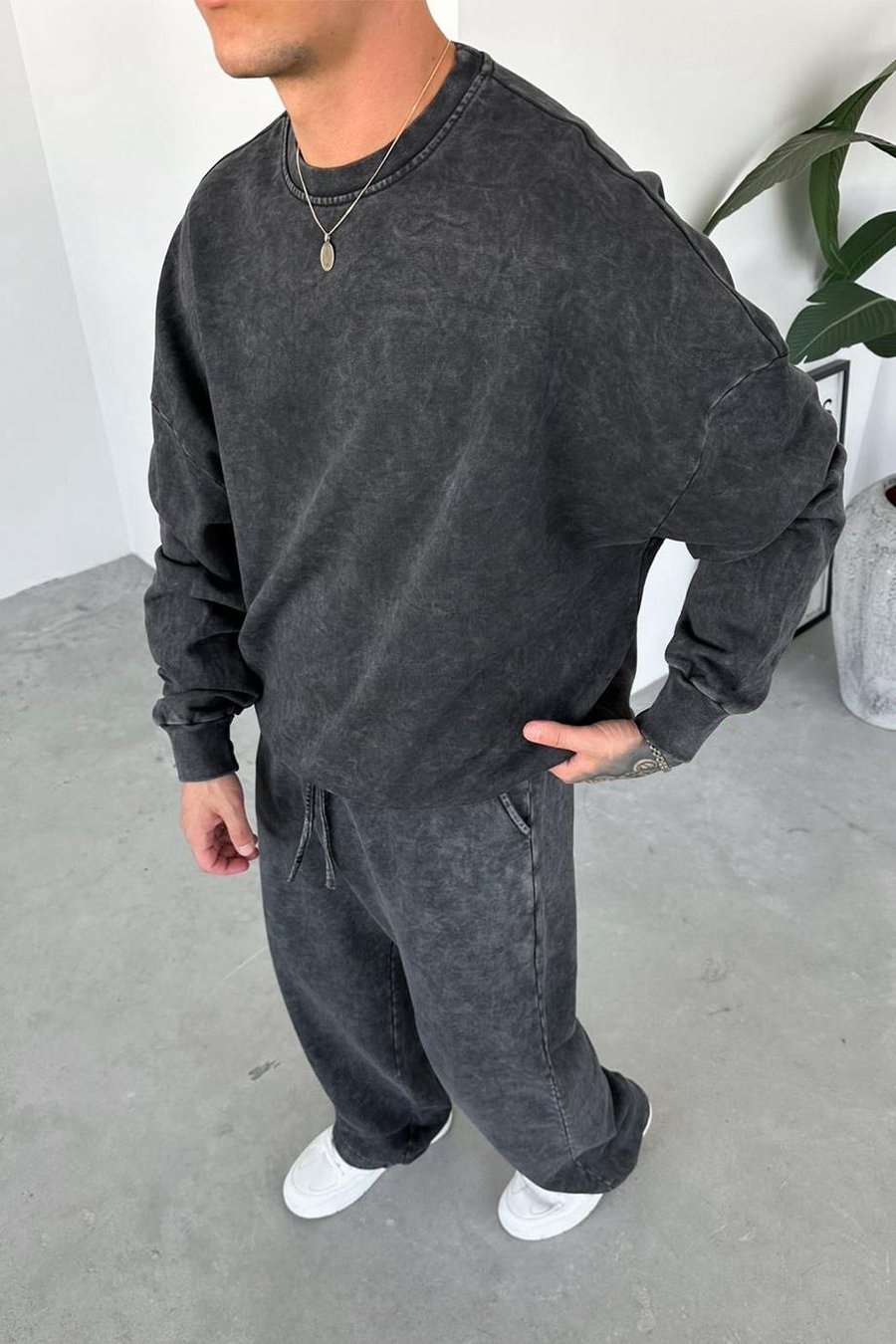 Antrasit Basic Yıkamalı Oversize Sweat