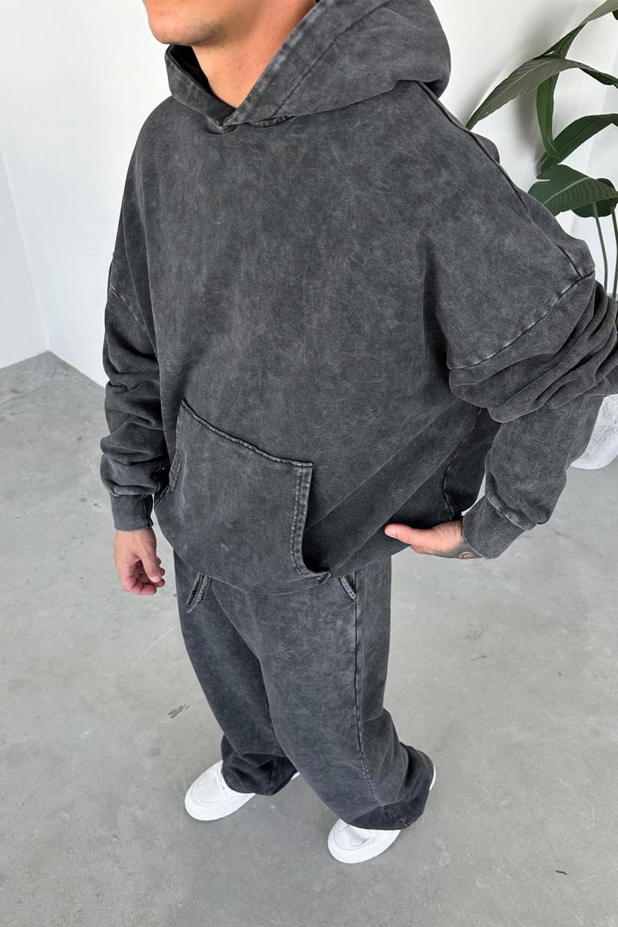 Antrasit Basic Yıkamalı Oversize Sweatshirt