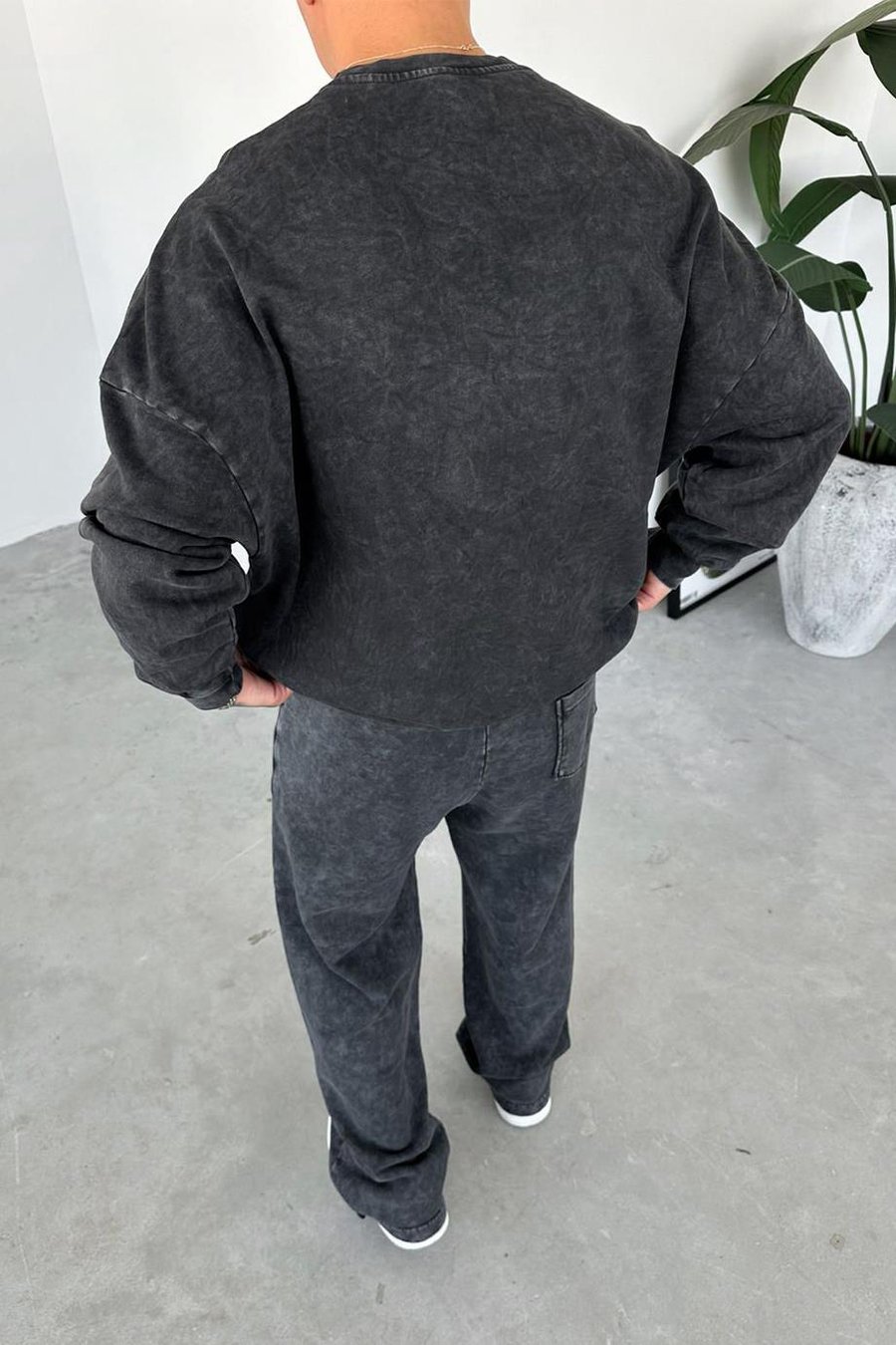 Antrasit Basic Yıkamalı Oversize Sweat