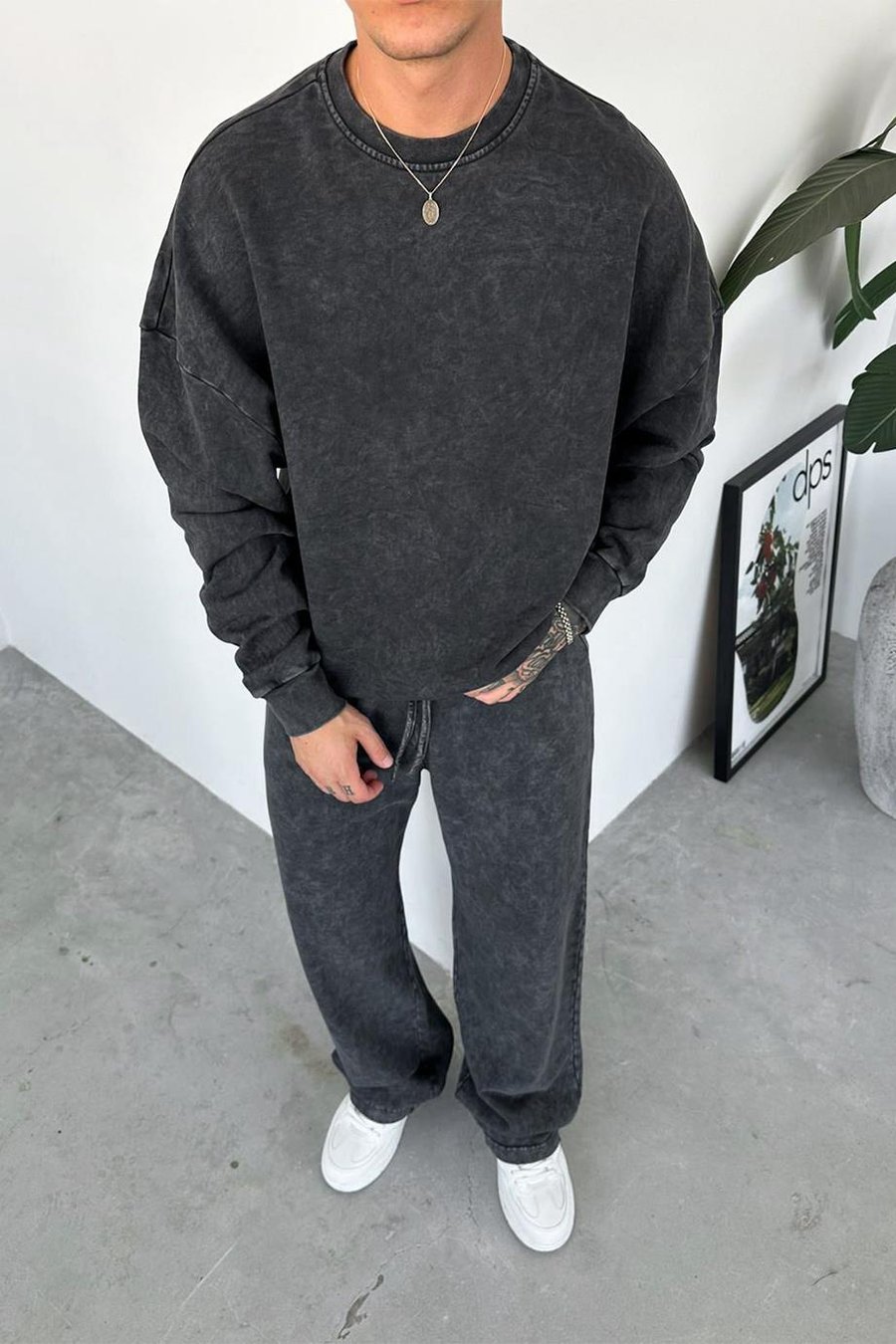 Antrasit Basic Yıkamalı Oversize Sweat