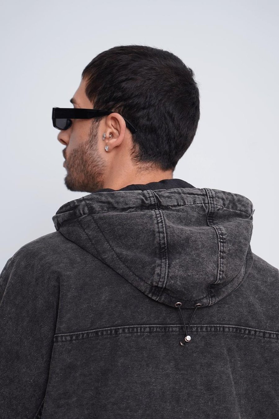 Antrasit Kapüşonlu Antrasit Erkek Denim Oversize Ceket