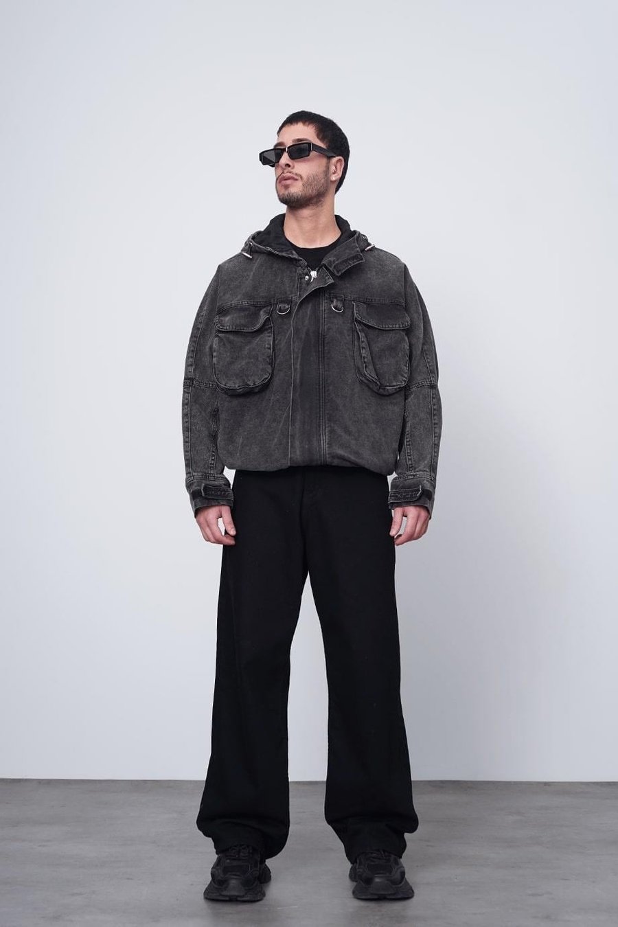 Antrasit Kapüşonlu Antrasit Erkek Denim Oversize Ceket