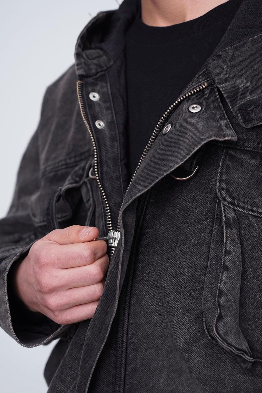 Antrasit Kapüşonlu Antrasit Erkek Denim Oversize Ceket