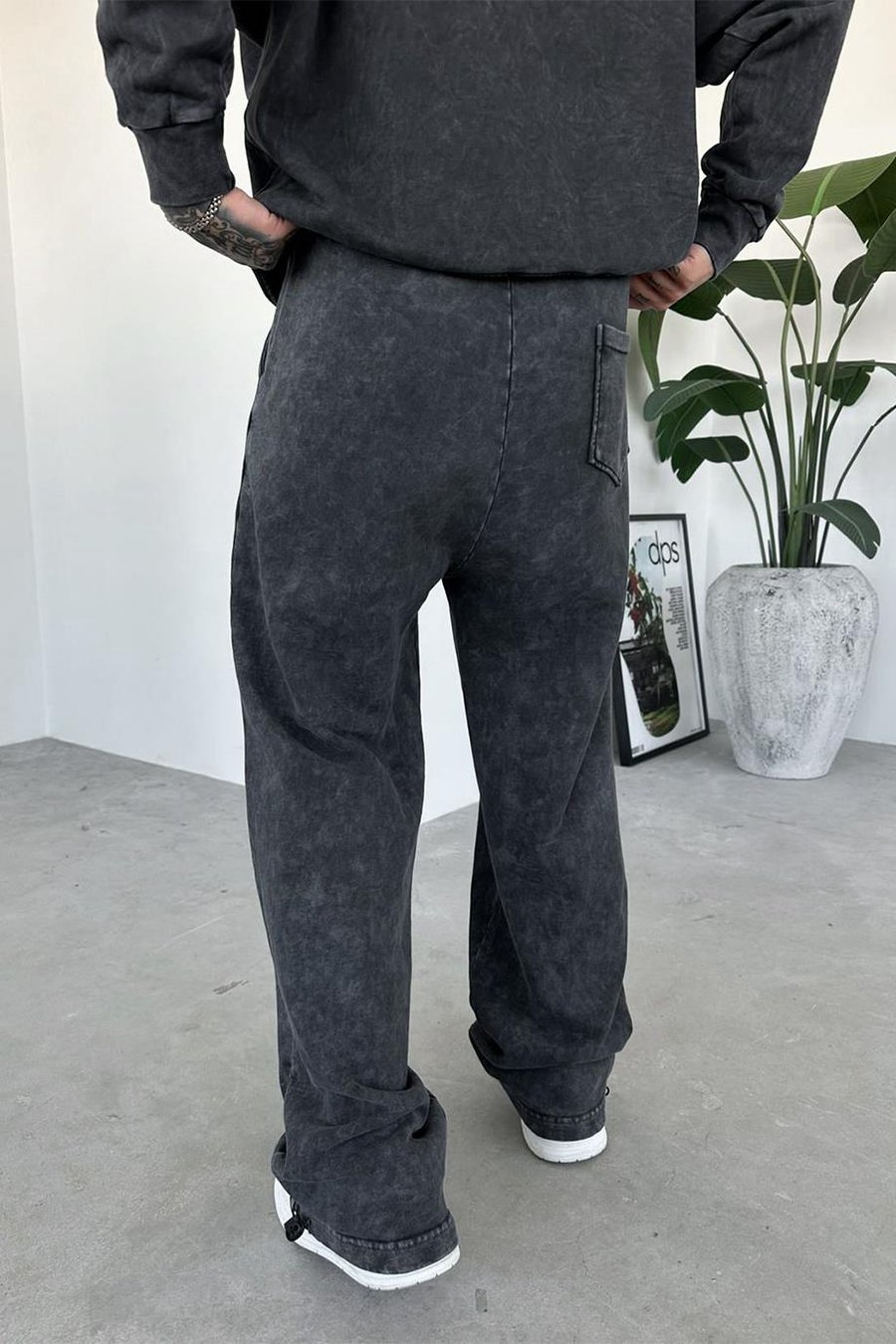 Antrasit Paça Stoperli Yıkamalı Baggy Eşofman