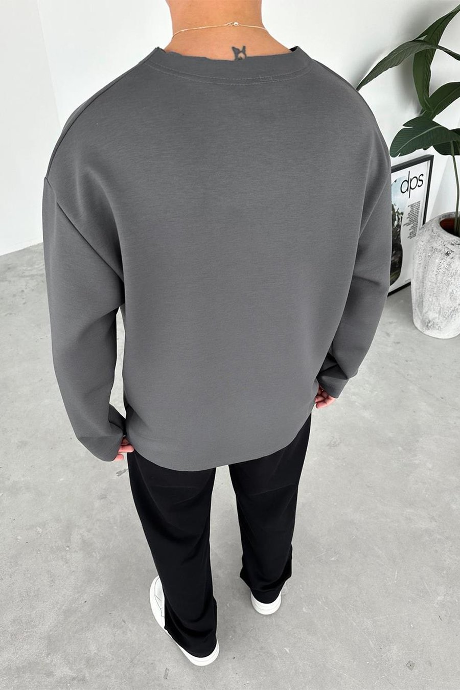 Antrasit Premium Basic Uzun Kollu Relaxed Tişört