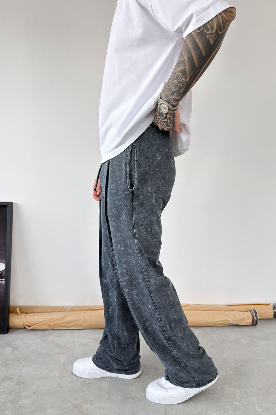 Antrasit Yıkamalı Çımalı Baggy Eşofman