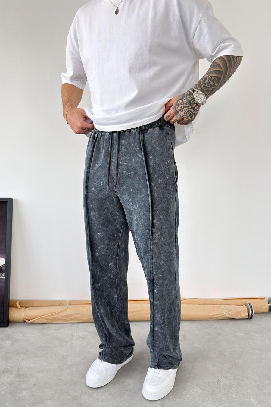 Antrasit Yıkamalı Çımalı Baggy Eşofman