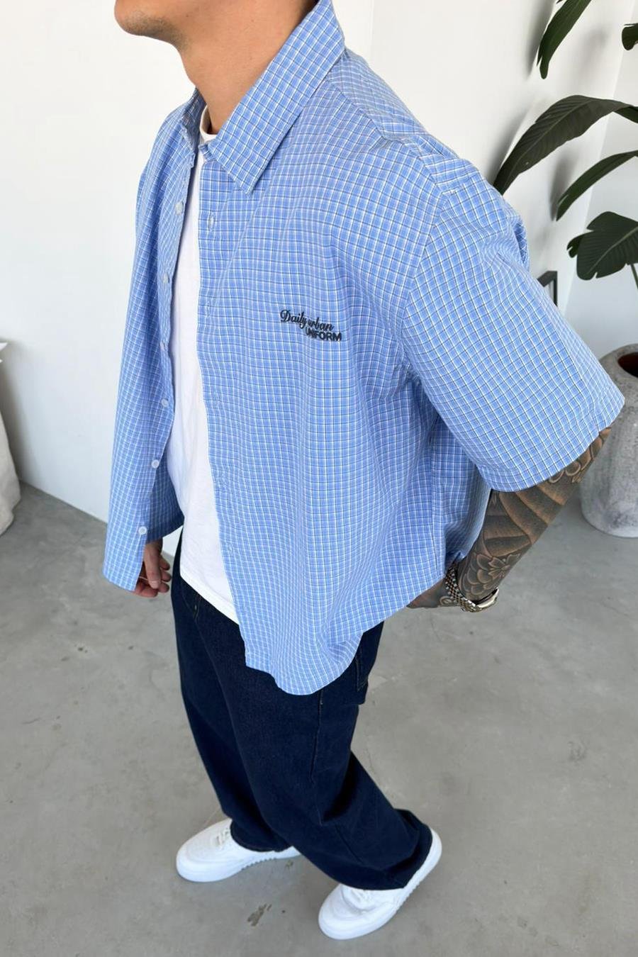 Bebe Mavi Daily Nakış Kareli Old School Oversize Gömlek
