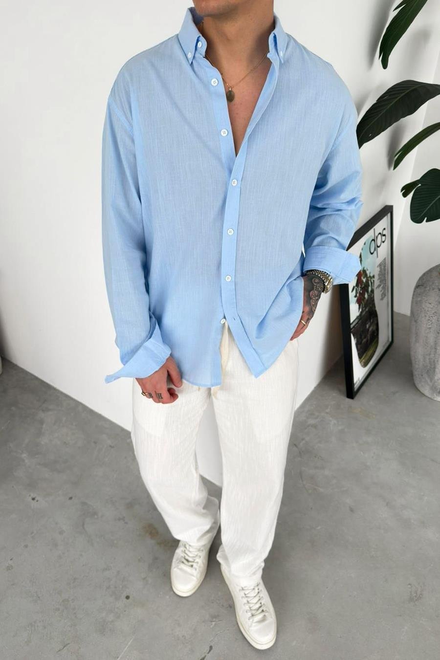 Bebe Mavi Oversize Fresh Keten Gömlek