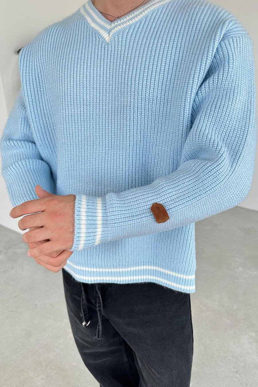 Bebe Mavi V Yaka Triko Oversize Kazak