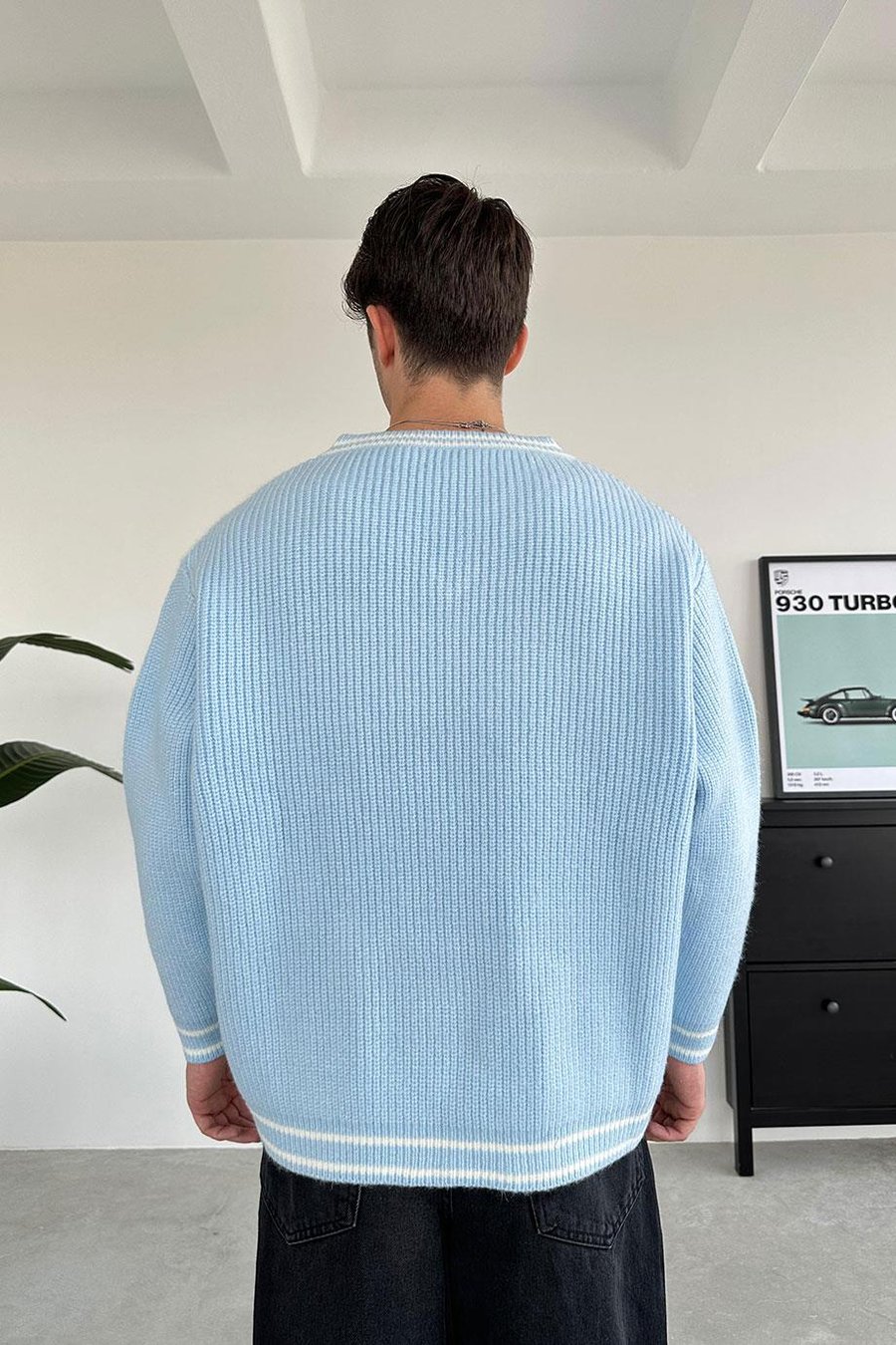 Bebe Mavi V Yaka Triko Oversize Kazak