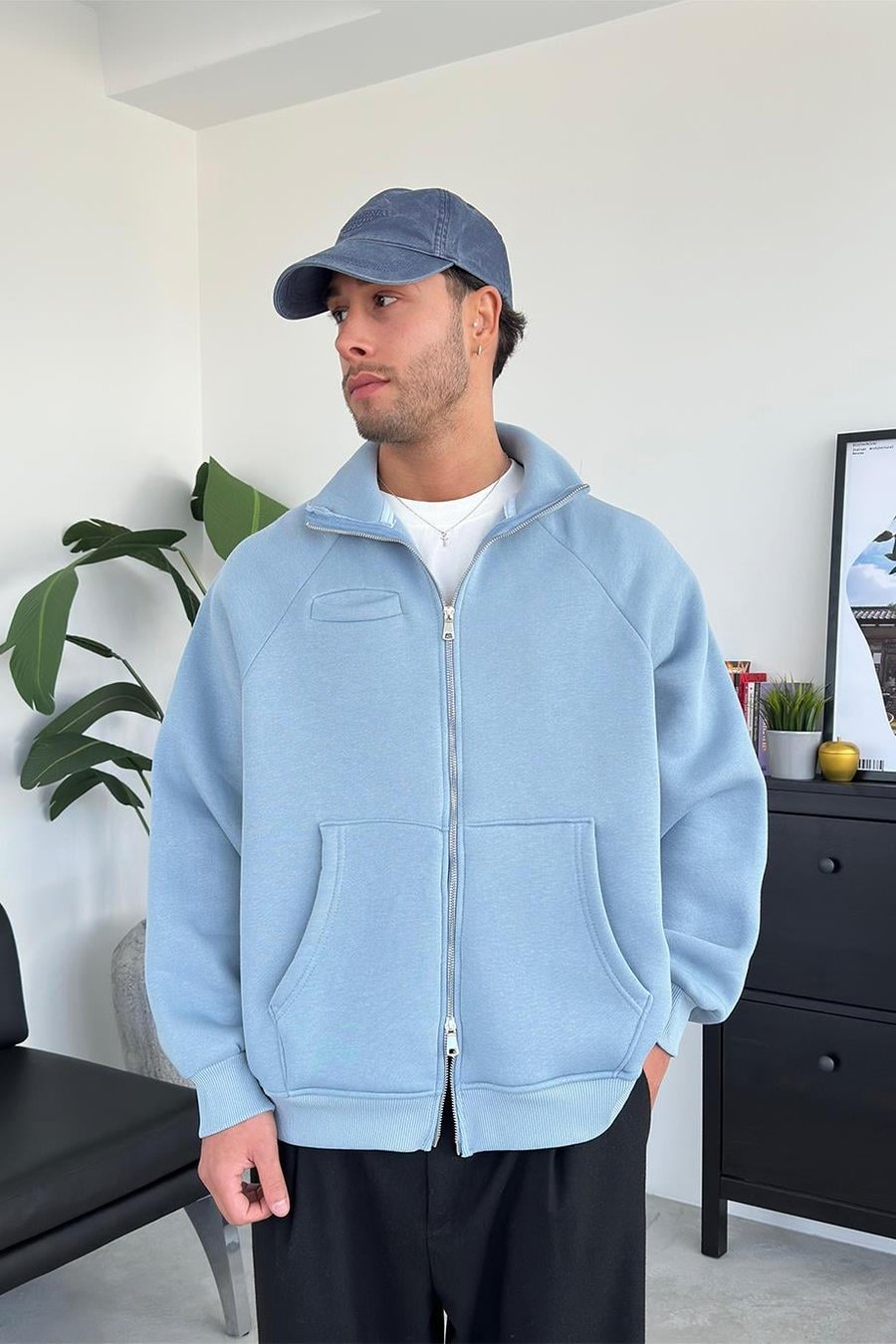 Bebe Mavisi Cozy Basic Çift Fermuar Oversize Sweatshirt