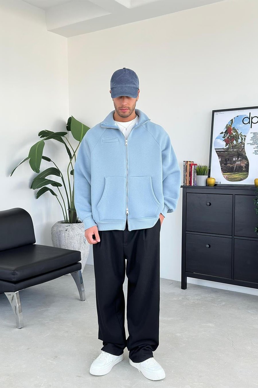 Bebe Mavisi Cozy Basic Çift Fermuar Oversize Sweatshirt