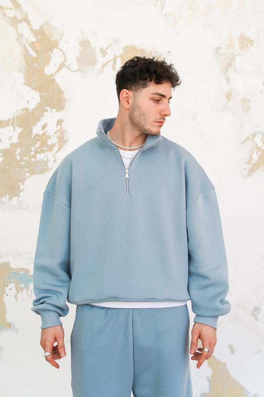 Bebe Mavisi Cozy Basic Yarım Fermuar Oversize Sweatshirt