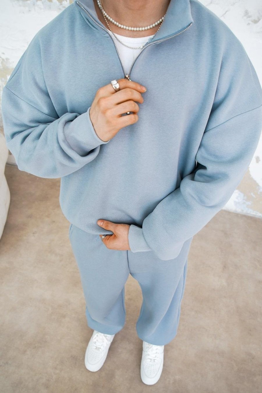 Bebe Mavisi Cozy Basic Yarım Fermuar Oversize Sweatshirt