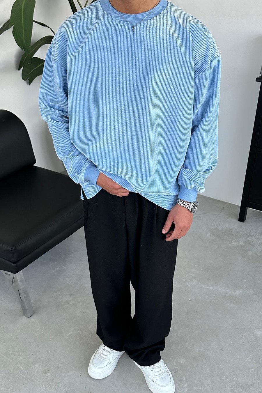 Bebe Mavisi Fitilli Kadife Basic Sweat