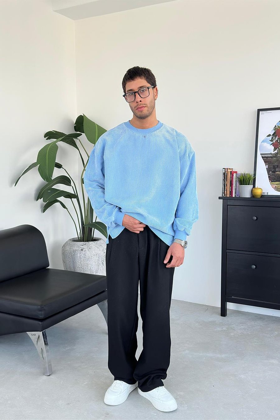 Bebe Mavisi Fitilli Kadife Basic Sweat