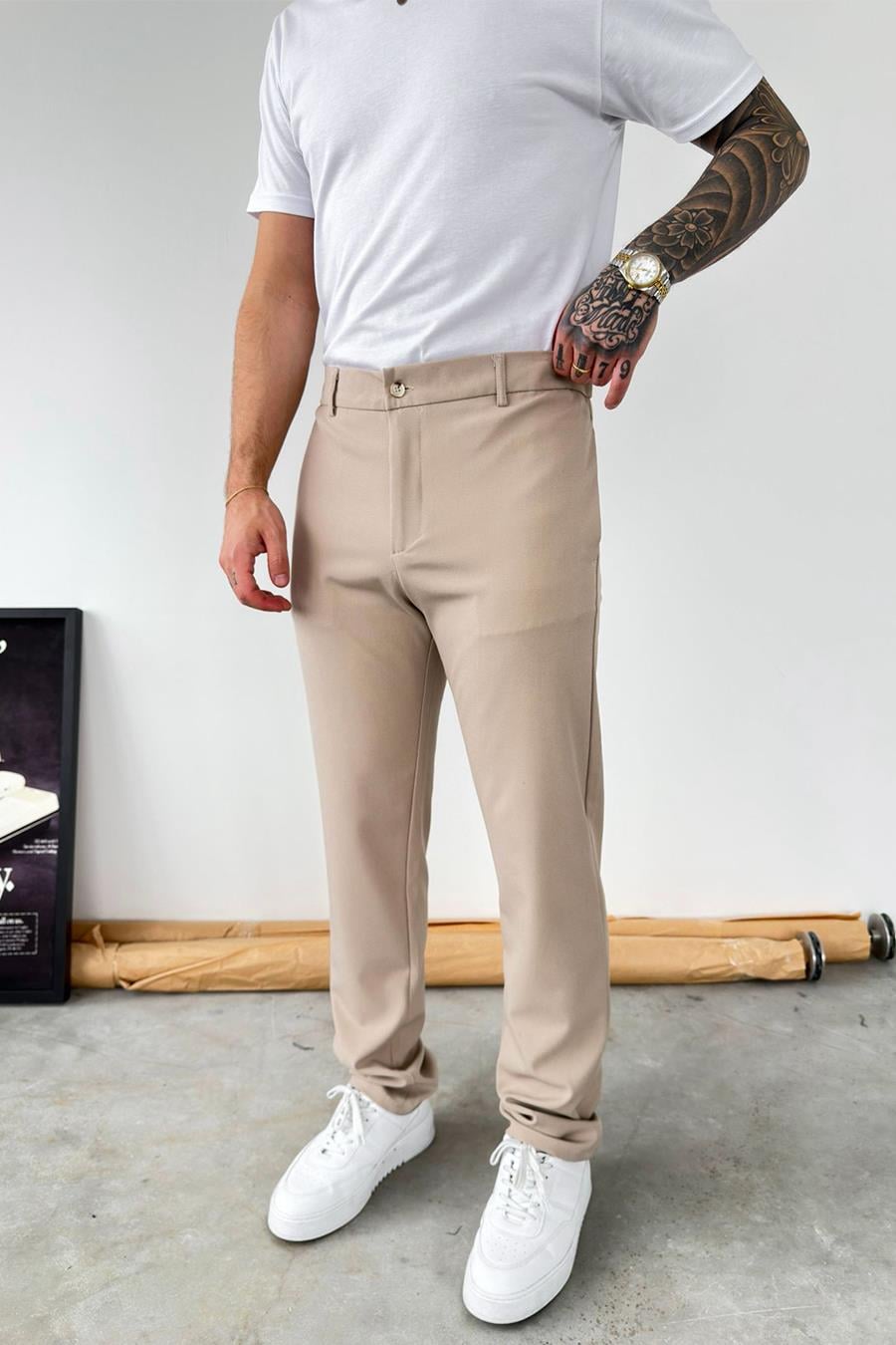 Bej Basic Regular Kumaş Pantolon