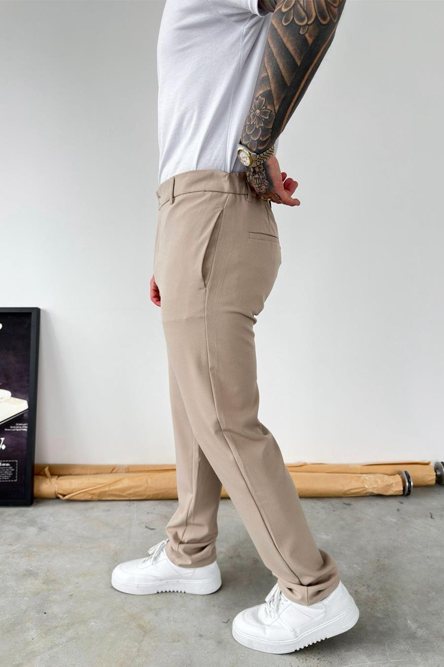 Bej Basic Regular Kumaş Pantolon