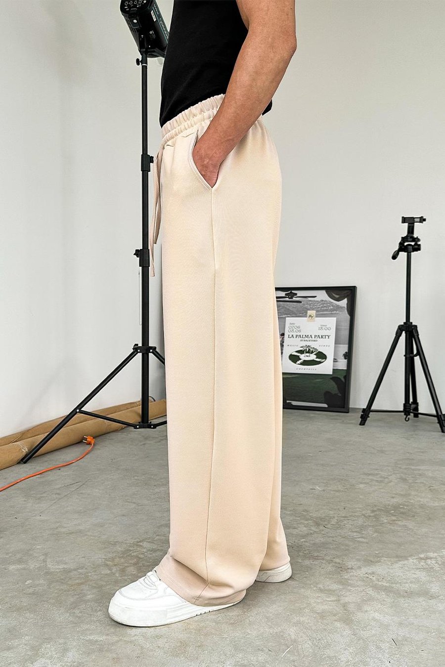 Bej Dokulu Basic Baggy Pantolon