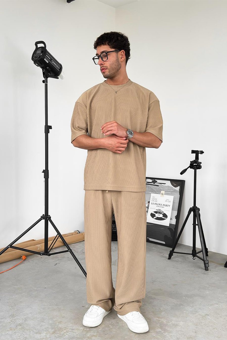 Bej Fitilli Oversize Tişört