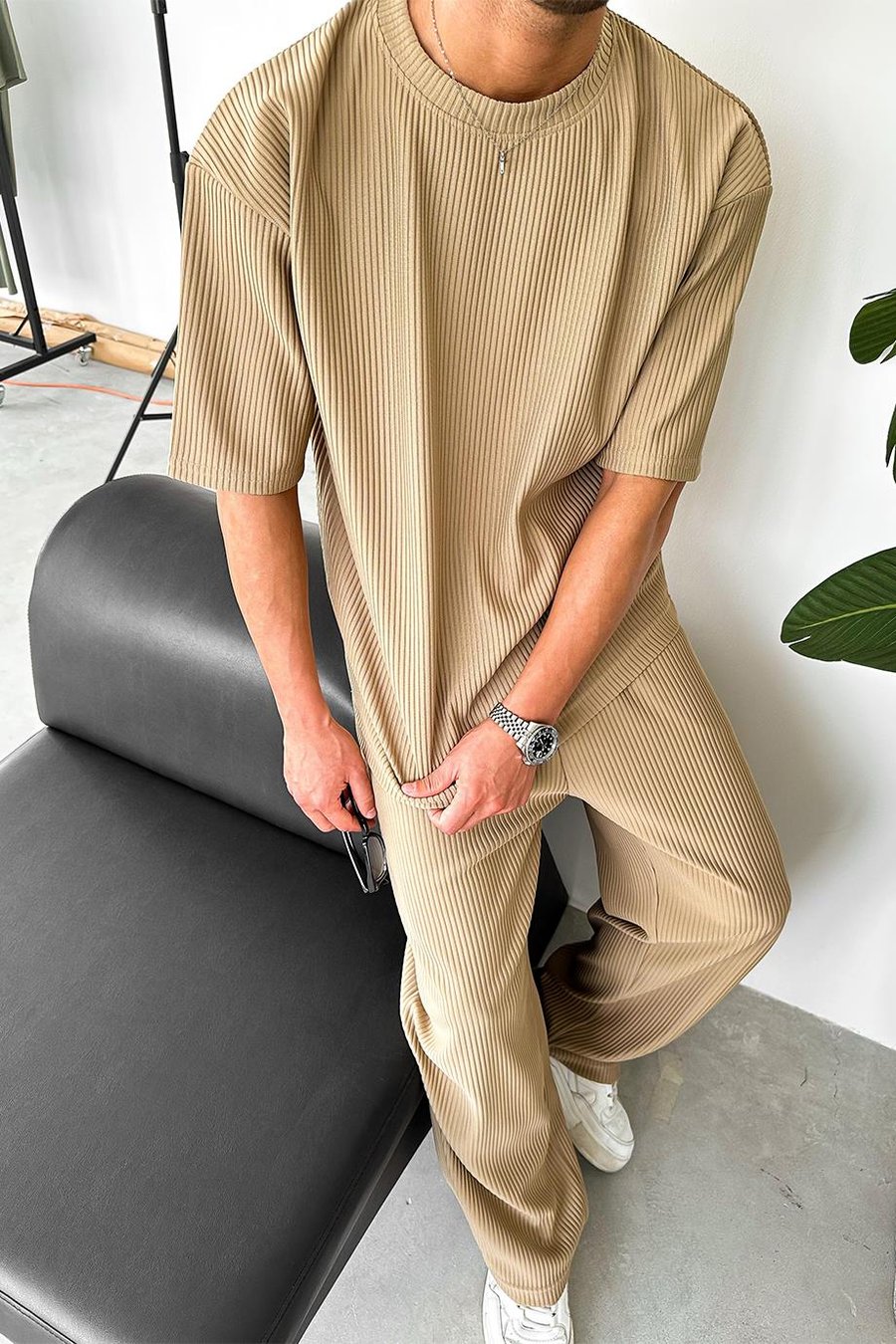 Bej Fitilli Oversize Tişört