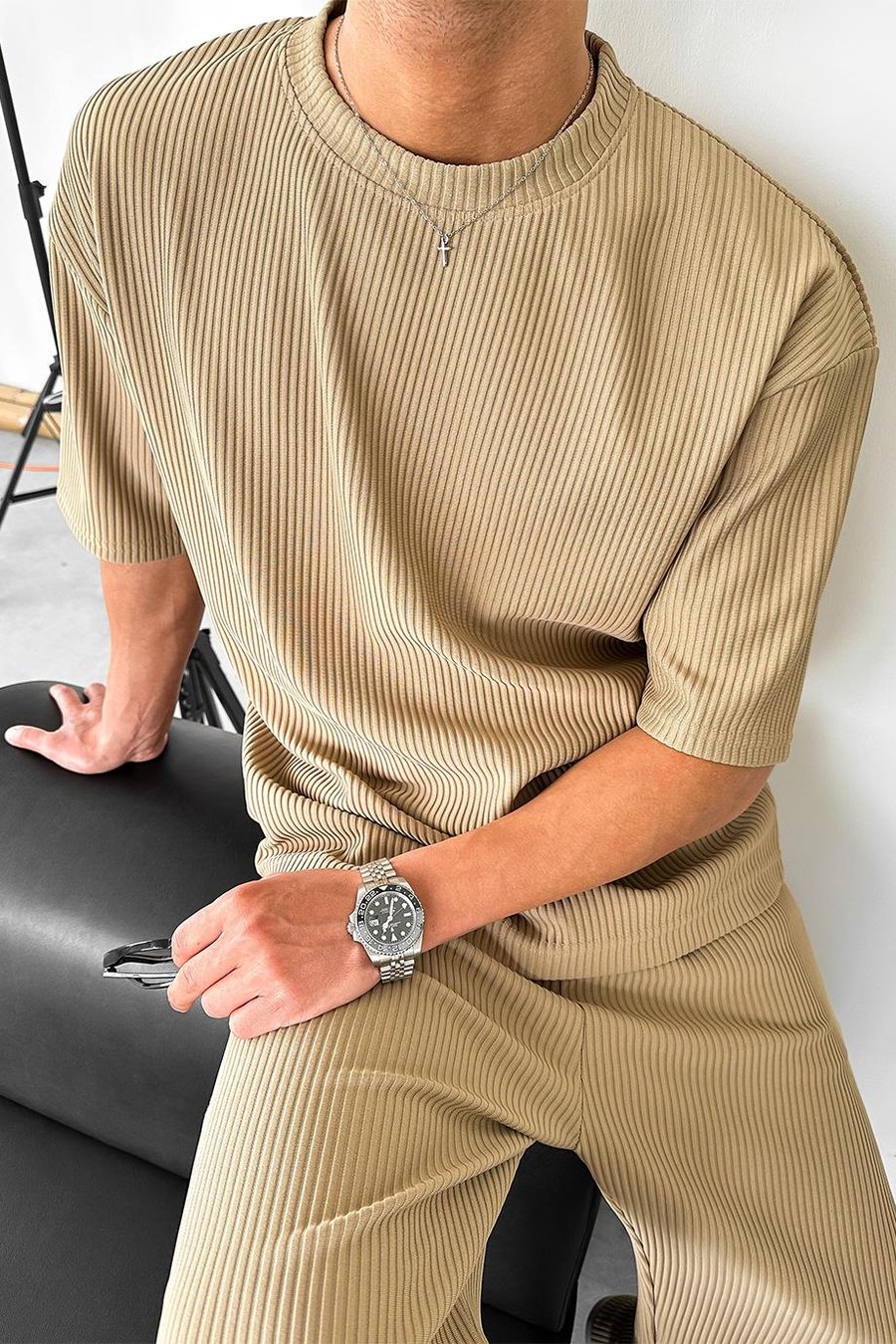 Bej Fitilli Oversize Tişört