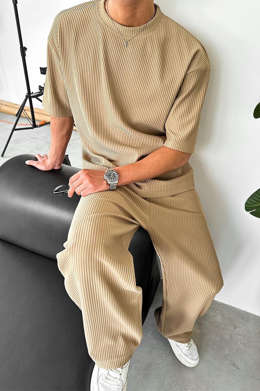 Bej Fitilli Oversize Tişört