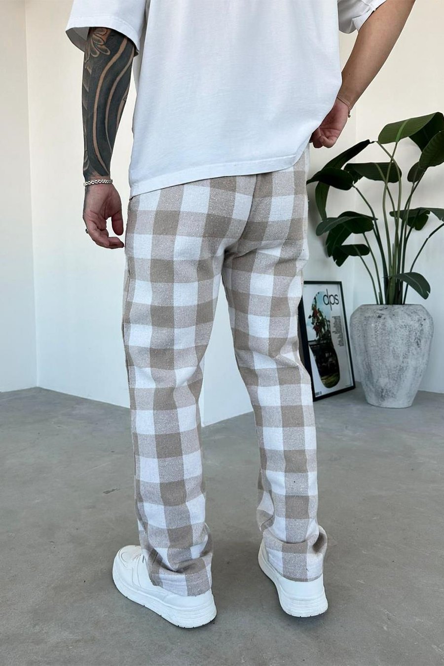 Bej Kareli Unisex Relaxed Pijama