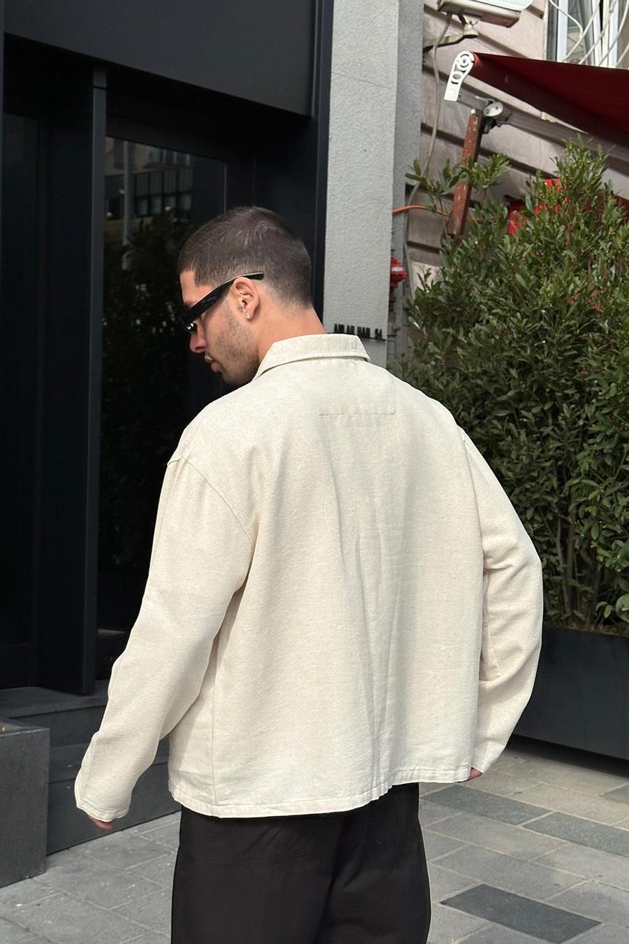 Bej Ön Cepli L6 GO Oversize Keten Gömlek