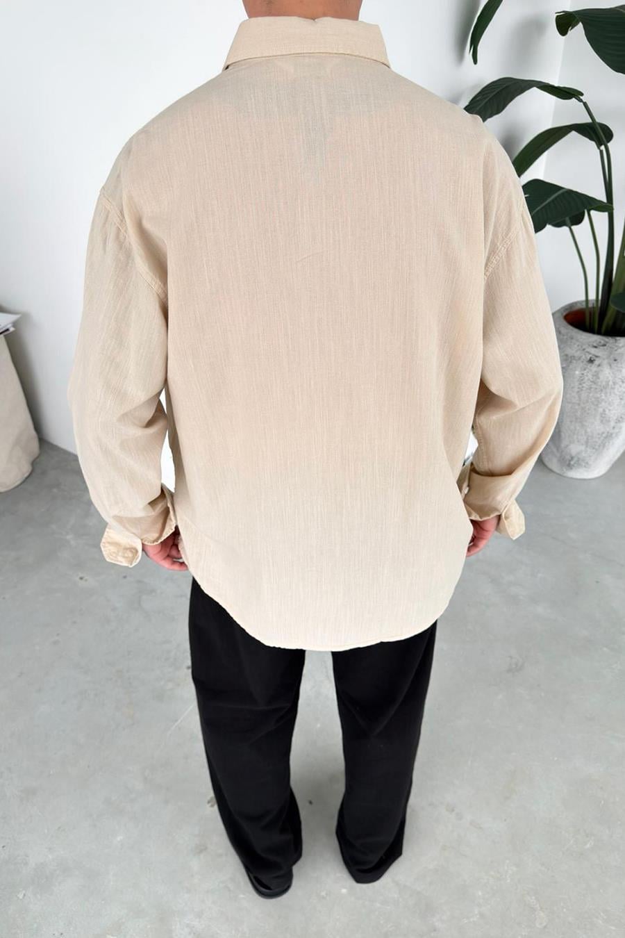 Bej Oversize Fresh Keten Gömlek