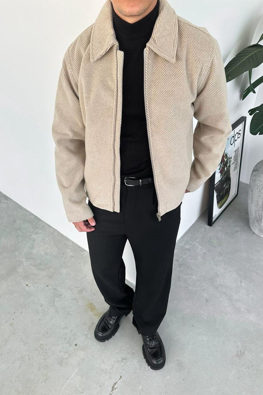 Bej Premium Kaşe Kumaş Relaxed Ceket