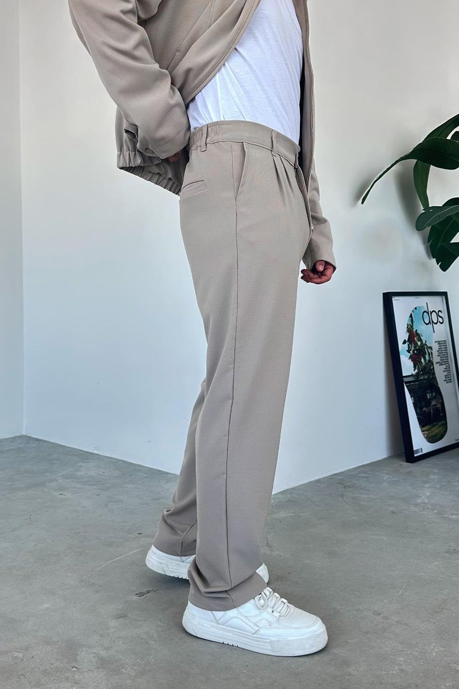 Bej Premium Relaxed Fit Kumaş Pantolon