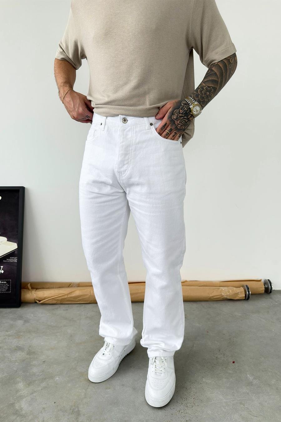 Beyaz Basic Baggy Pantolon