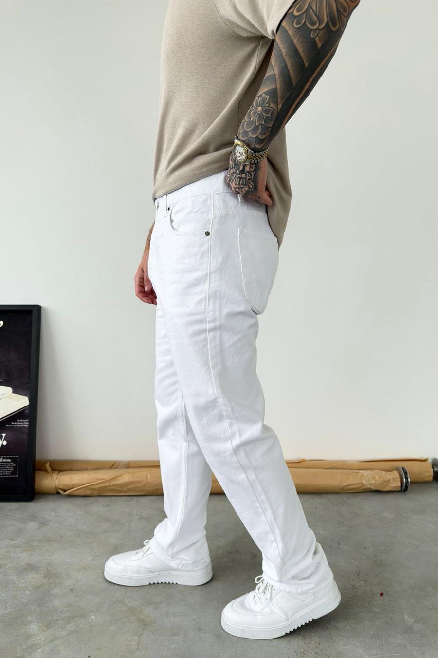 Beyaz Basic Baggy Pantolon