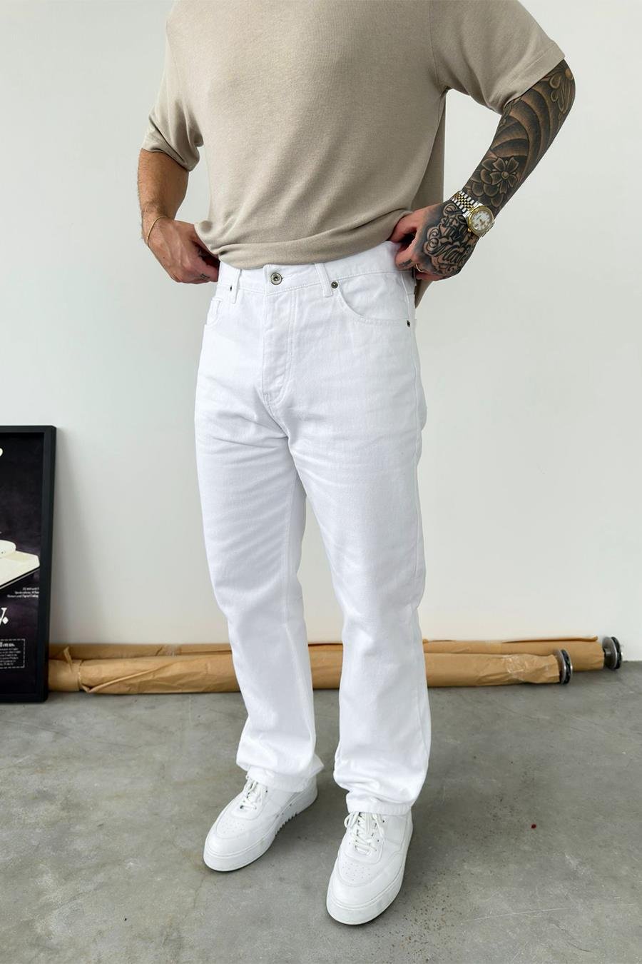Beyaz Basic Baggy Pantolon