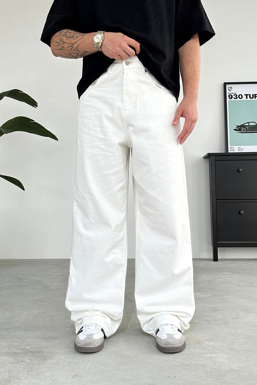 Beyaz Basic Gabardin Ekstra Bol Baggy Pantolon