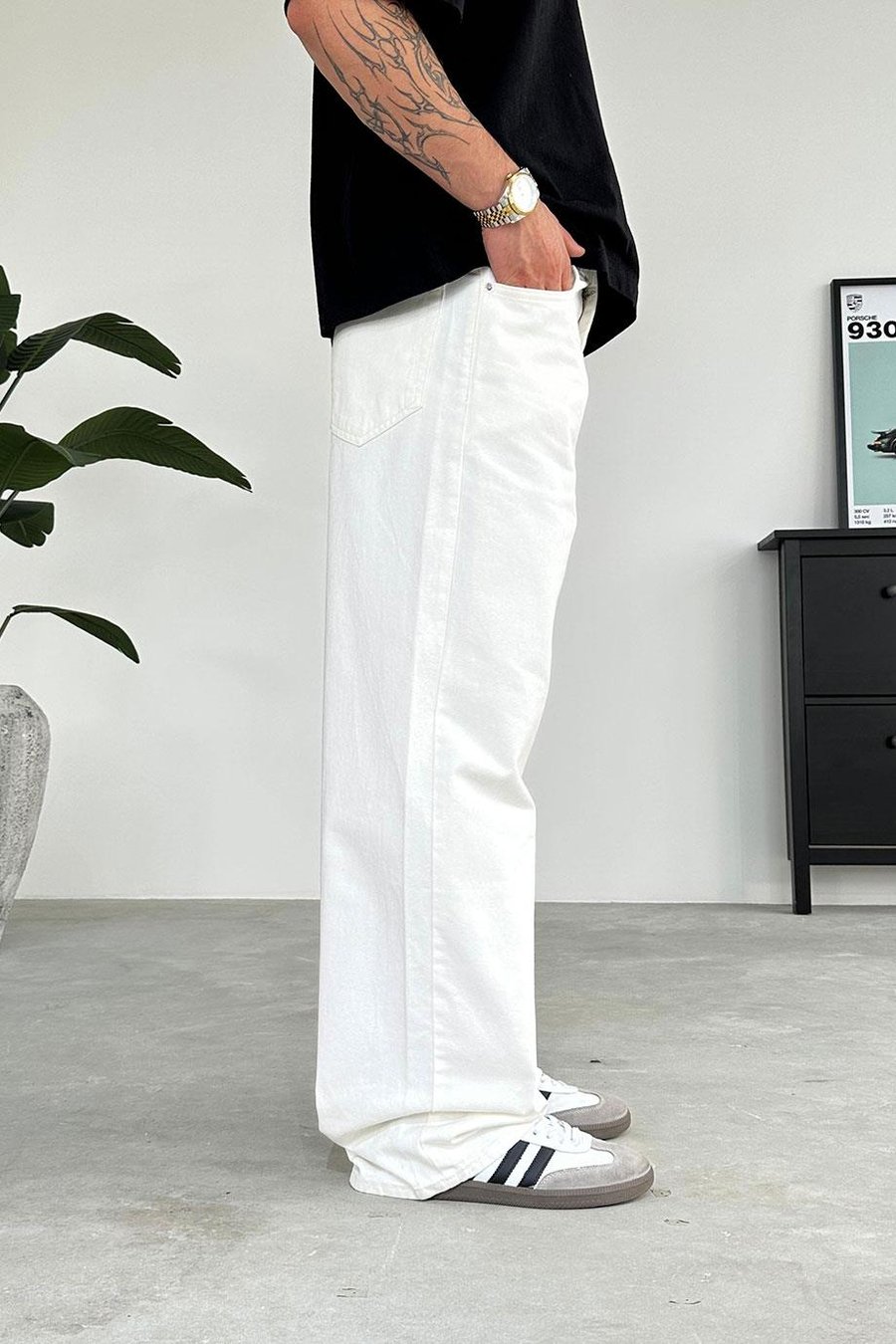 Beyaz Basic Gabardin Ekstra Bol Baggy Pantolon