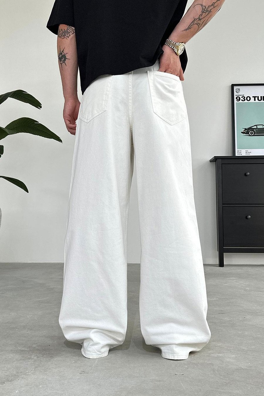 Beyaz Basic Gabardin Ekstra Bol Baggy Pantolon