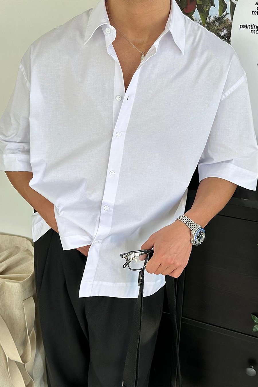 Beyaz Basic Oversize Kısa Kollu Gömlek