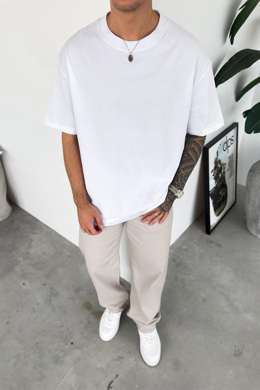 Beyaz Basic Premium Oversize Tişört
