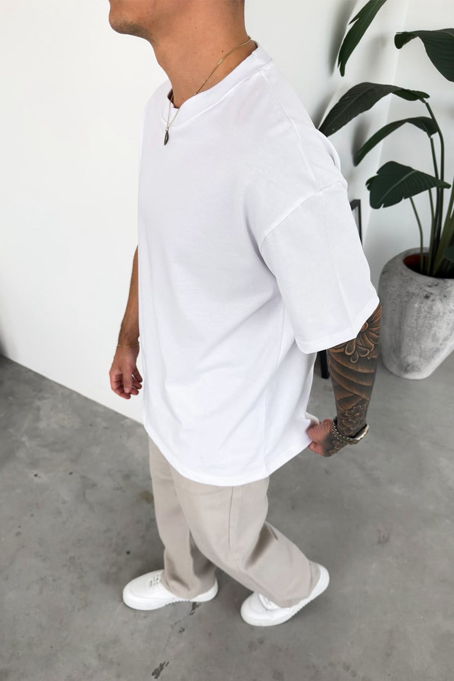 Beyaz Basic Premium Oversize Tişört