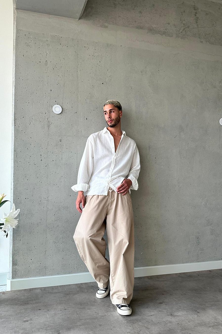 Beyaz Basic Relax Fit Keten Gömlek