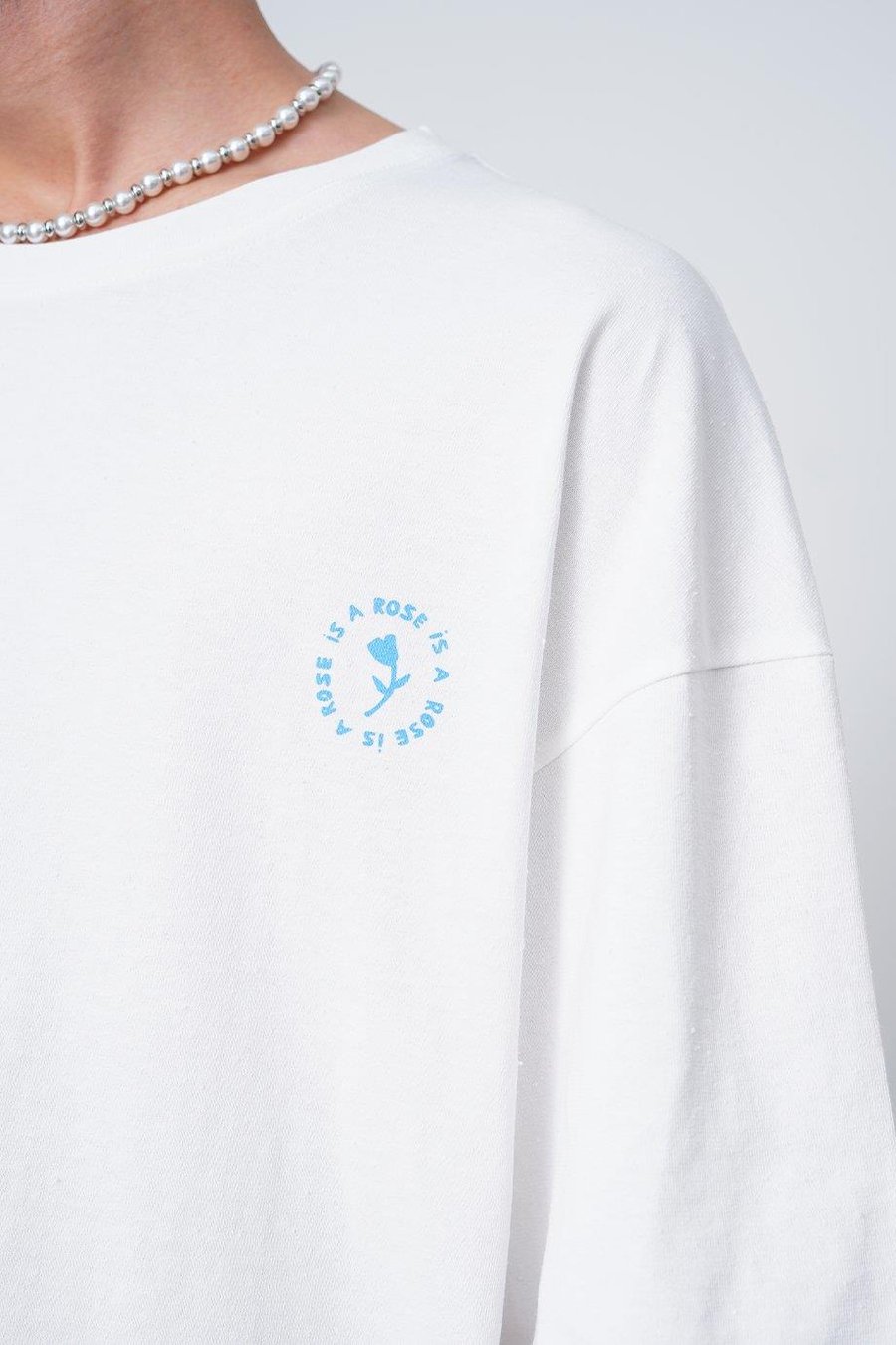 Beyaz Beyaz Fırça Kumaş Basic Rose CH Oversize Tişört