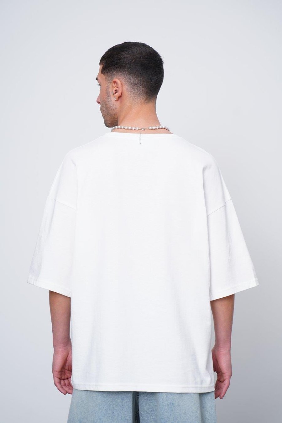 Beyaz Beyaz Fırça Kumaş Basic Rose CH Oversize Tişört