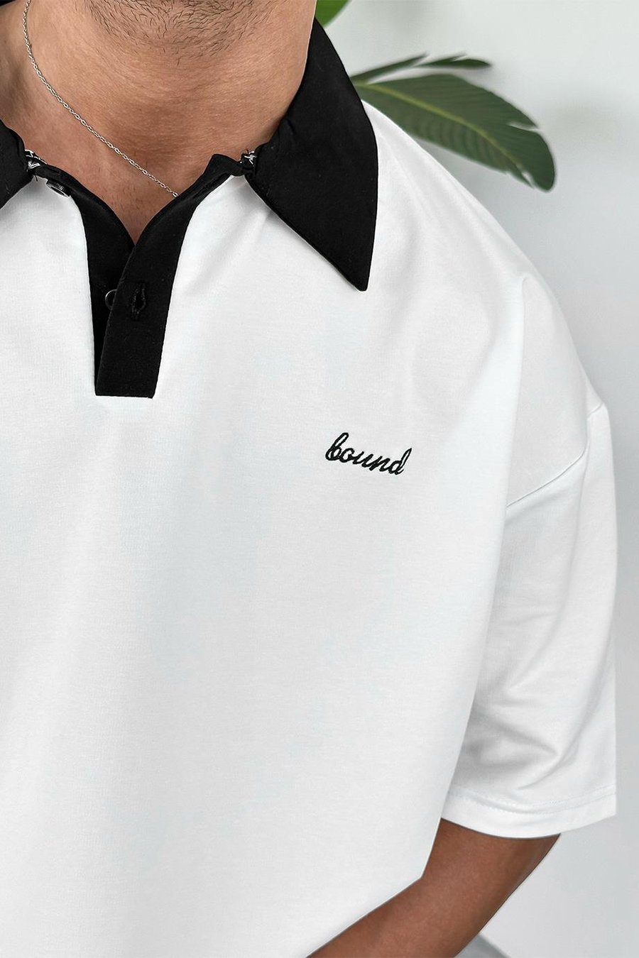 Beyaz Bound Polo Yaka OUTPLENTY PREMİUM Oversize Tişört