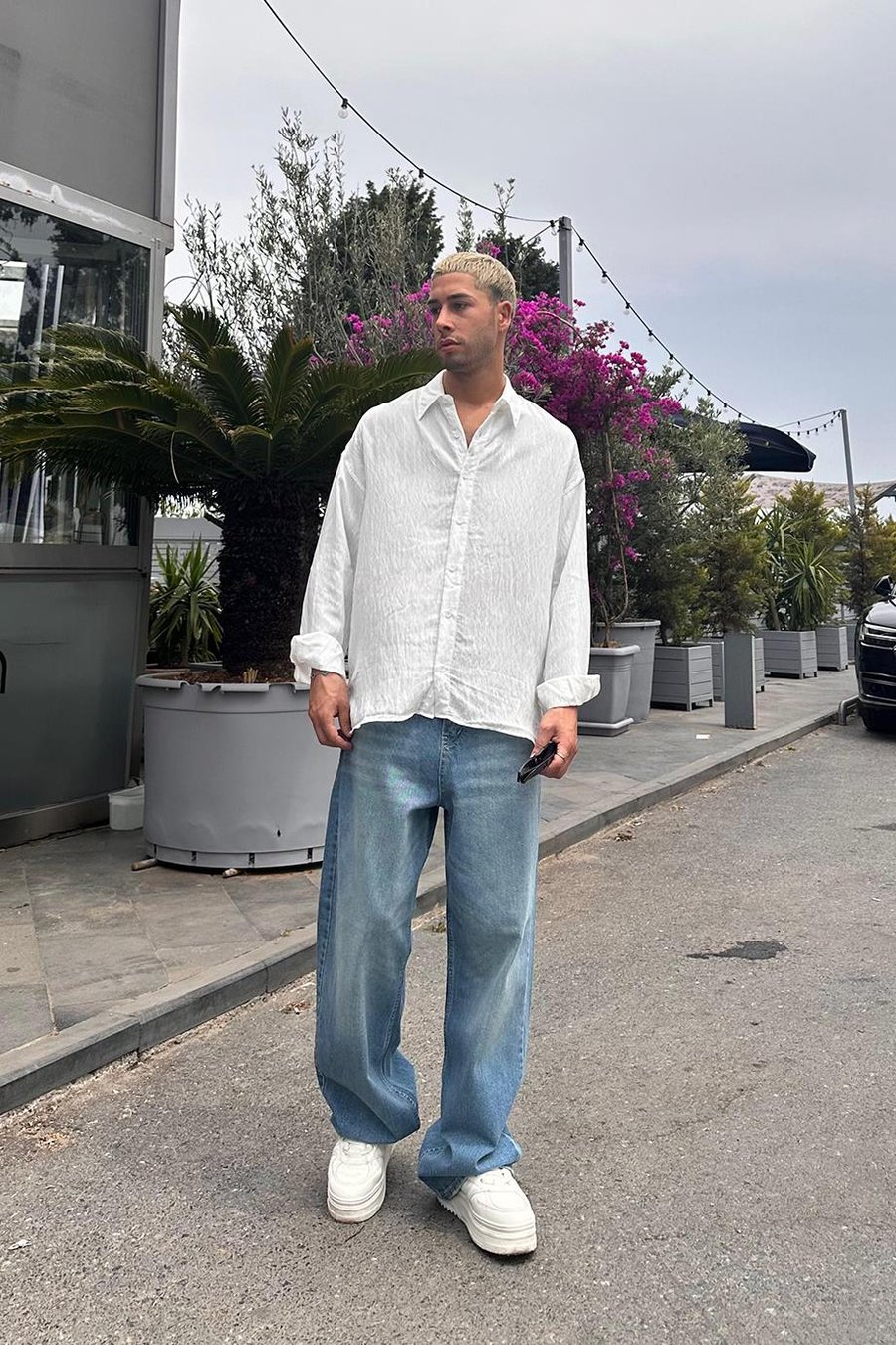 Beyaz Çizgi Detaylı 3N GO Oversize Gömlek