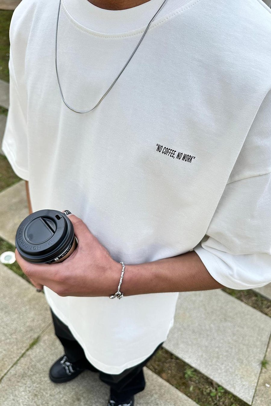 Beyaz Coffee Culture OUTPLENTY PREMİUM Oversize Tişört