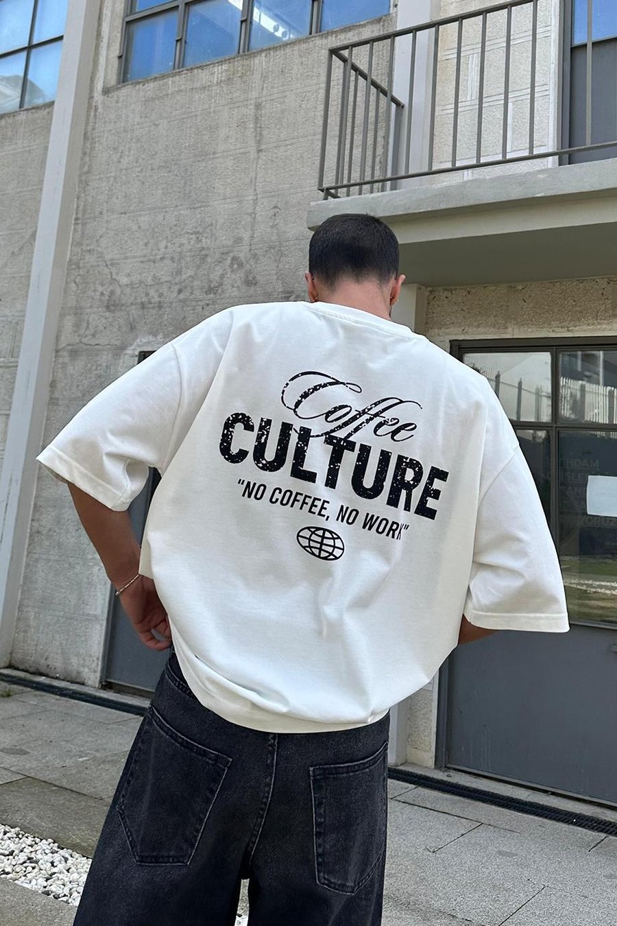 Beyaz Coffee Culture OUTPLENTY PREMİUM Oversize Tişört