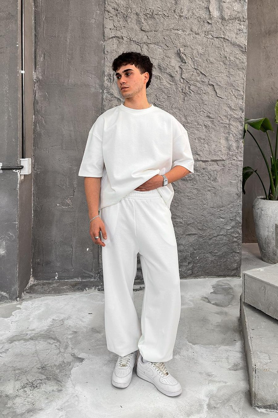 Beyaz Cozy Premium Basic Paça Lastik Eşofman